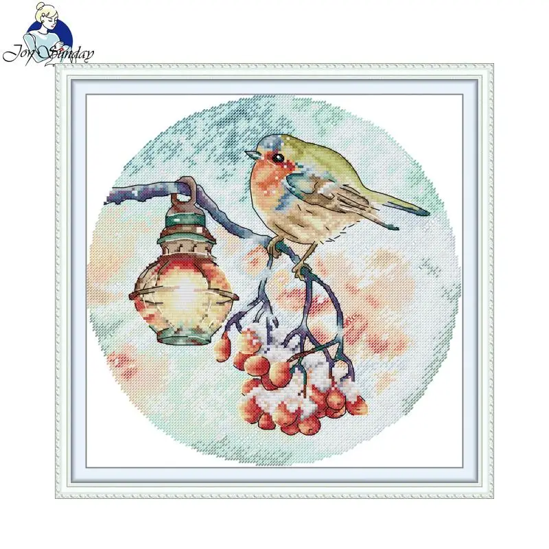 Textile Sewing Patterns - ジョイサンデー クロスステッチキット 赤腹鳥柄 プリント済み カウントドアイダ生地 16CT