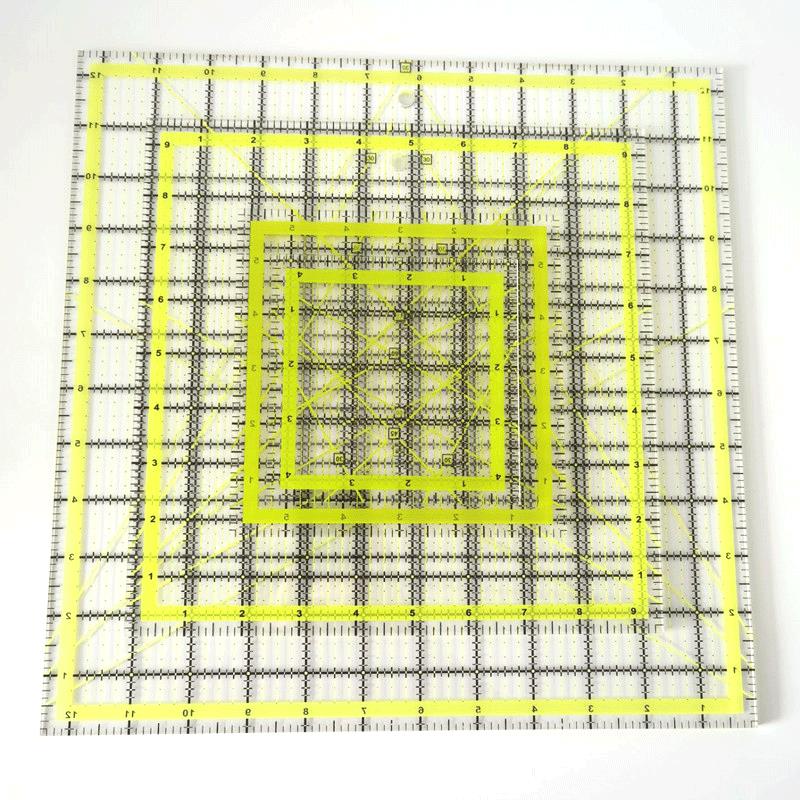 Quilting Ruler Square - 4 個の正方形のアクリルキルティング定規生地切断定規グリッドラインキルター定規キルティング縫製用の明確なマークパッチワーク定規