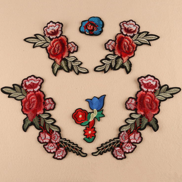 Sewing Id - 新入荷 10枚入り ローズフラワー 刺繍ワッペン アイロン接着/縫い付け ジーンズモチーフ