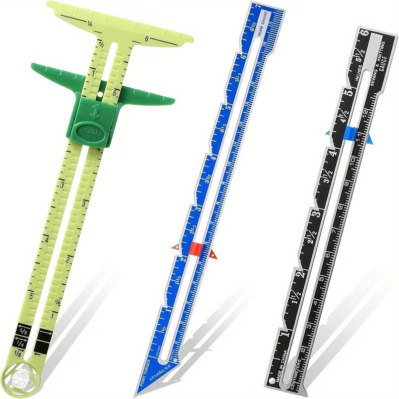 Quilting Ruler Square - 5-IN-1縫製用縫い目定規測定ゲージ、パッチワークキルティング仕立て屋定規、サイズ測定補助具、アルミプラスチック製スライドゲージ