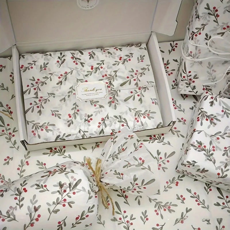 Pattern Tissue Paper - 30個/10個入り ホリー、ベリー柄の薄紙、ワックスコーティングされたギフトラッピング、クリスマス、感謝祭、誕生日用のパーティー記念品包装
