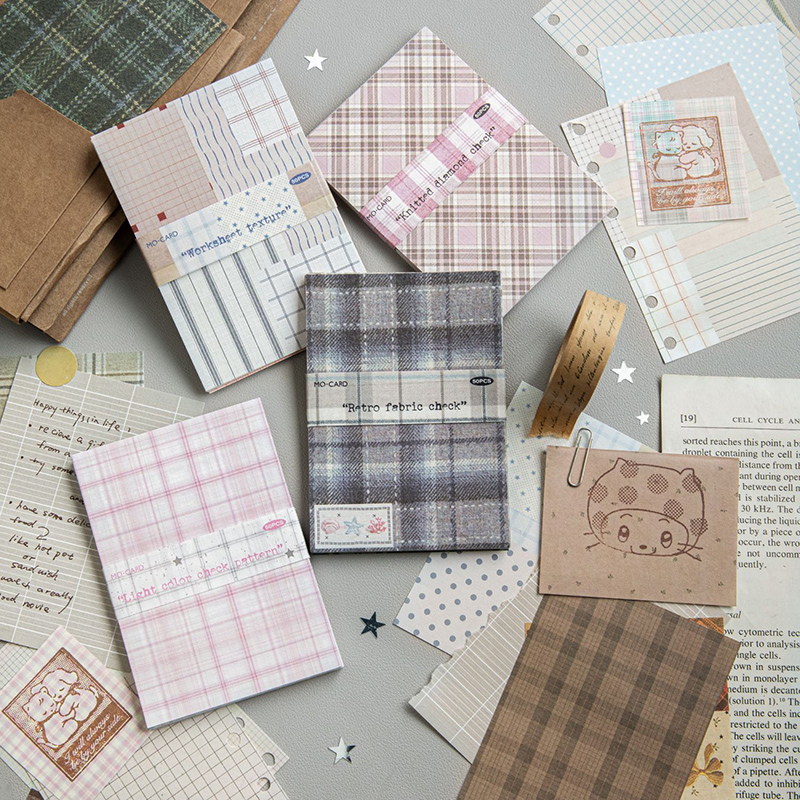 Pattern Tissue Paper - 50枚入り クリエイティブな格子柄デコレーション スクラップブック ヴィンテージ素材紙キット DIY ジャンクジャーナル