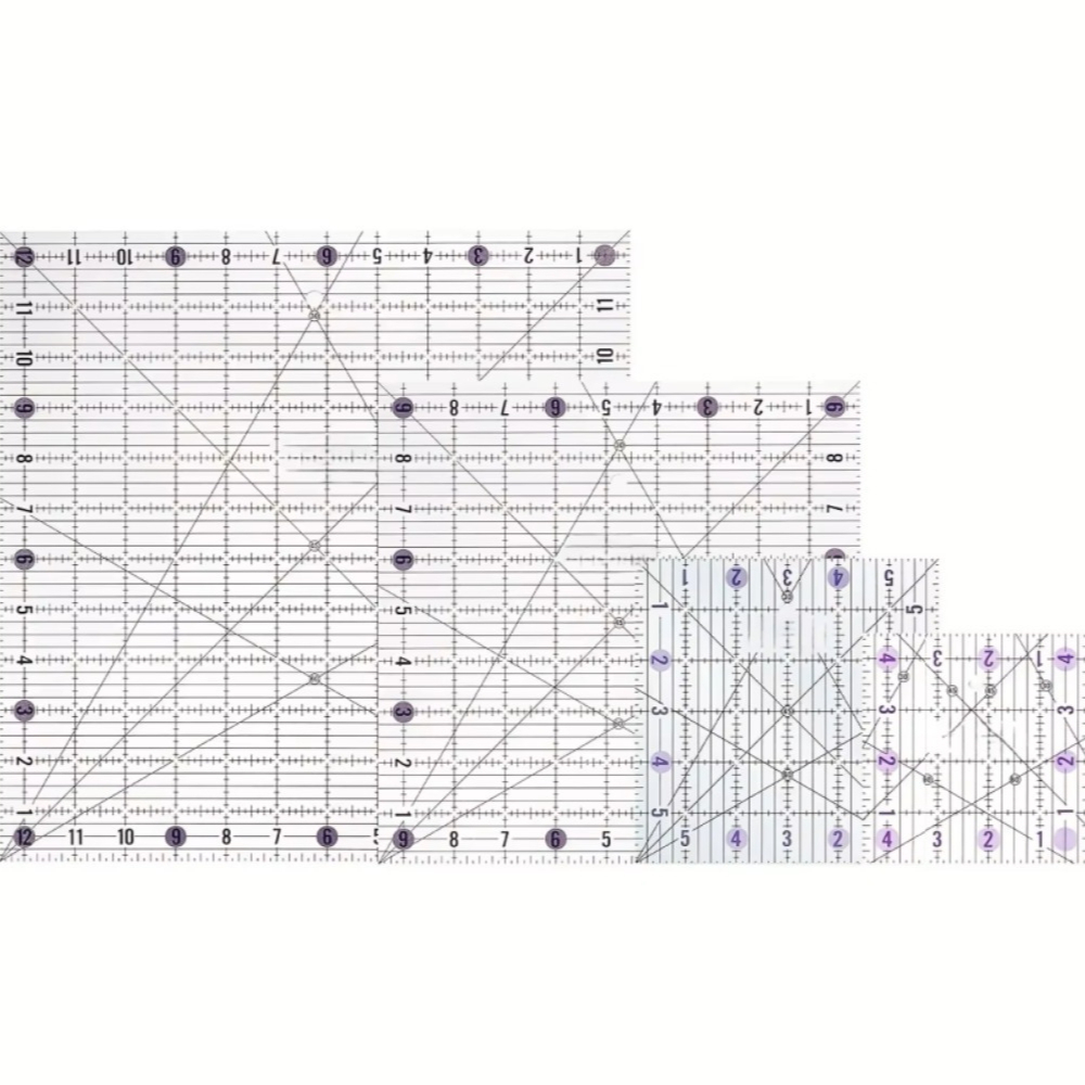 Quilting Ruler Square - 4個入り正方形アクリルキルティング定規セット、透明な生地カットテンプレート、グリッドアライメントガイド、縫製パッチワークDIYクラフト用