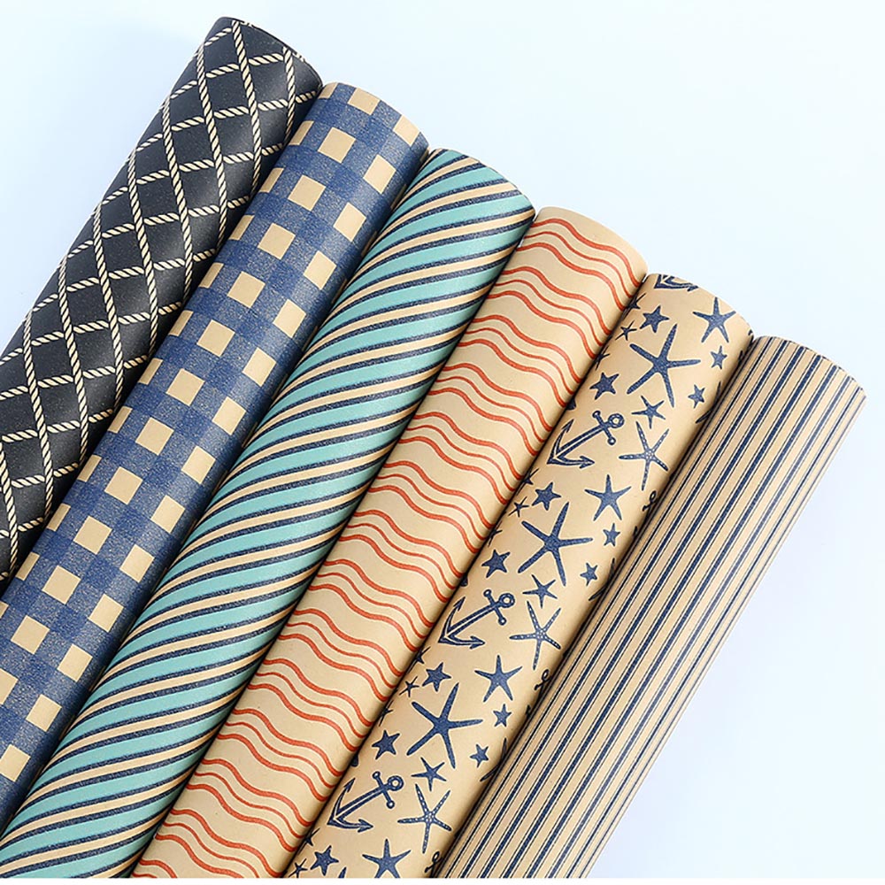 Pattern Tissue Paper - ブルーグリッド包装レトロギフト包装紙クラフト紙ヴィンテージ海の星パターン紙 DIY プロジェクト用ギフト包装
