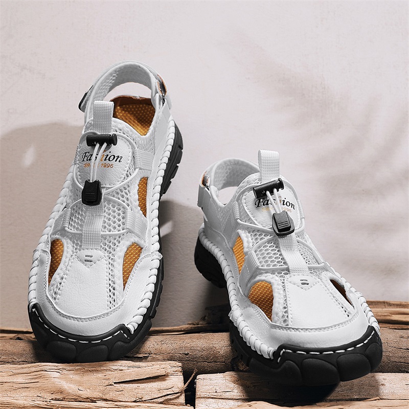 Velcro Sew On - メンズ手作りのシンプルなレタープリントサンダル、夏のビーチ中空サンダル、ファッショナブルなベルクロメンズシューズ、アウトドアハイキングやリバートレーシングシューズ、快適、通気性、耐摩耗性、滑り止め、大きいサイズのメンズシューズ
