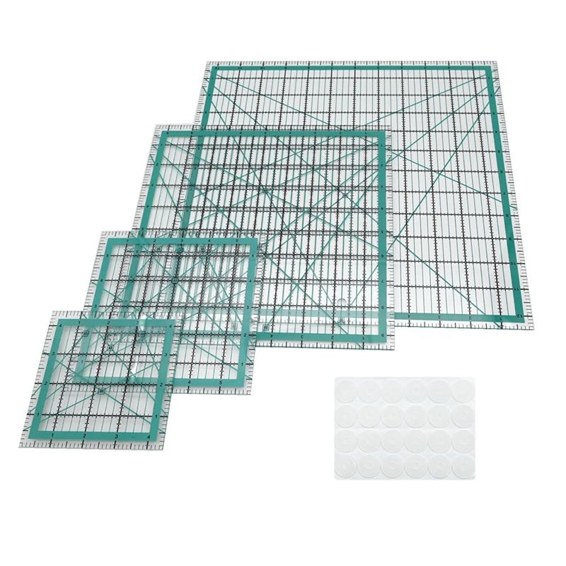 Quilting Ruler Square - キルティング定規、4つの正方形キルティングテンプレート、24個の滑り止めリング付きアクリル定規-AT36