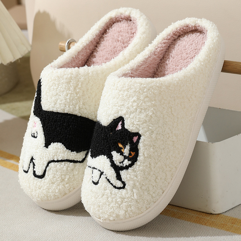 Sewing Cloth - 冬用プラッシュキュートダックスフンド刺繍ホームスリッパ レディース 室内用 静音 暖かい 滑り止め