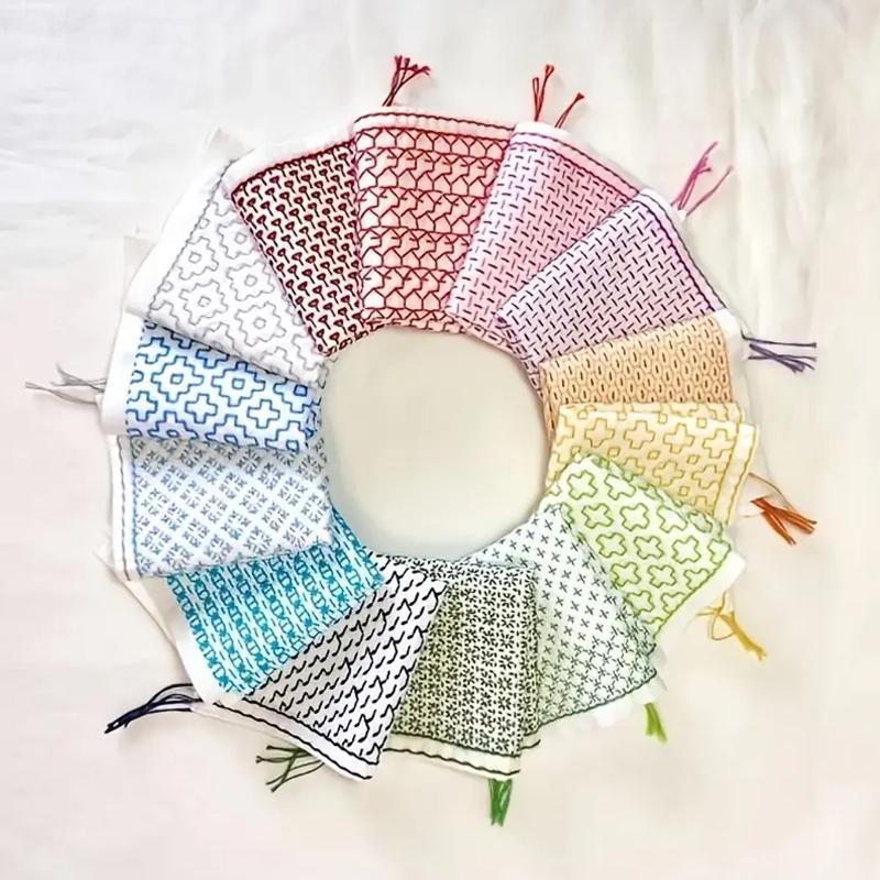 Sewing Embroidery Fabric - 9/32個入り糸と針デニム生地手刺繍キット縫製用品水溶性刺し子刺繍初心者セット