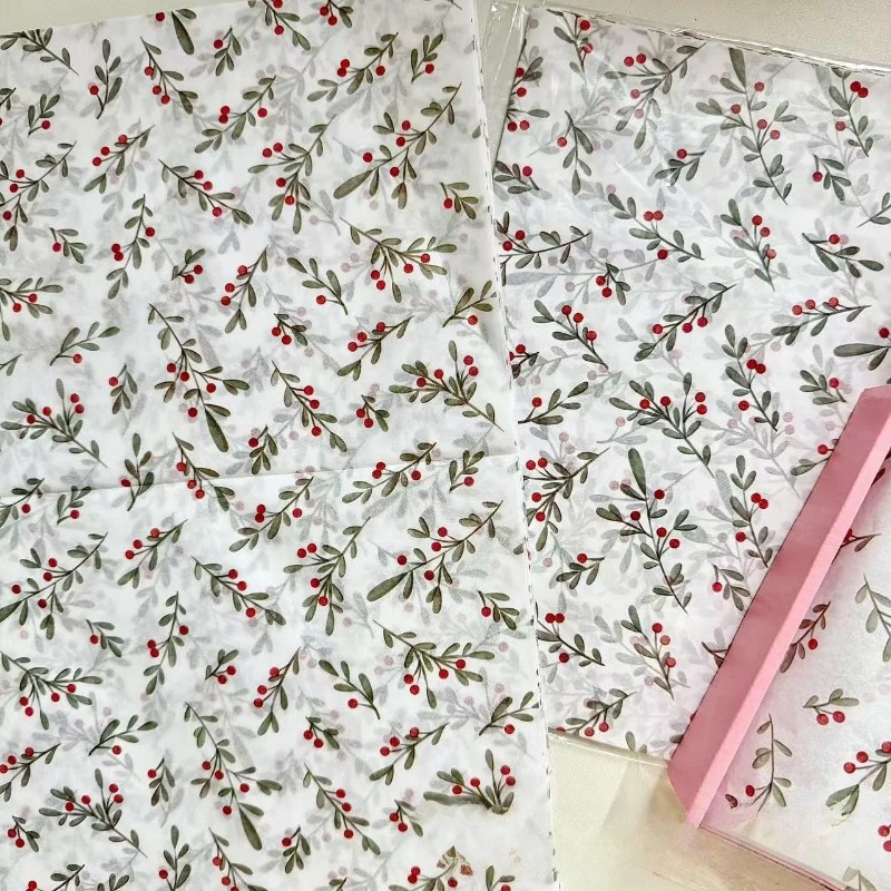 30個/10個入り ホリー、ベリー柄の薄紙、ワックスコーティ - Pattern Tissue Paper のレビューと価格