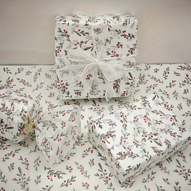 30個/10個入り ホリー、ベリー柄の薄紙、ワックスコーティ - Pattern Tissue Paper のレビューと価格