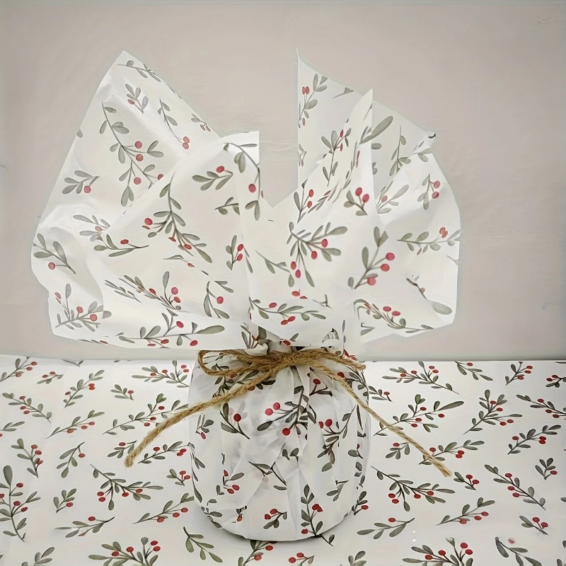 30個/10個入り ホリー、ベリー柄の薄紙、ワックスコーティ - Pattern Tissue Paper のレビューと価格