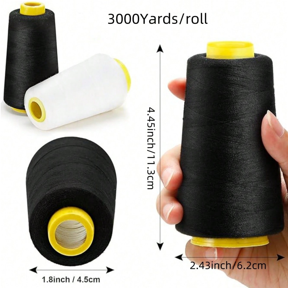 1-6ロール、各3000ヤード、サーマルミシン糸、100%ポ - Serger Thread Cone のレビューと価格