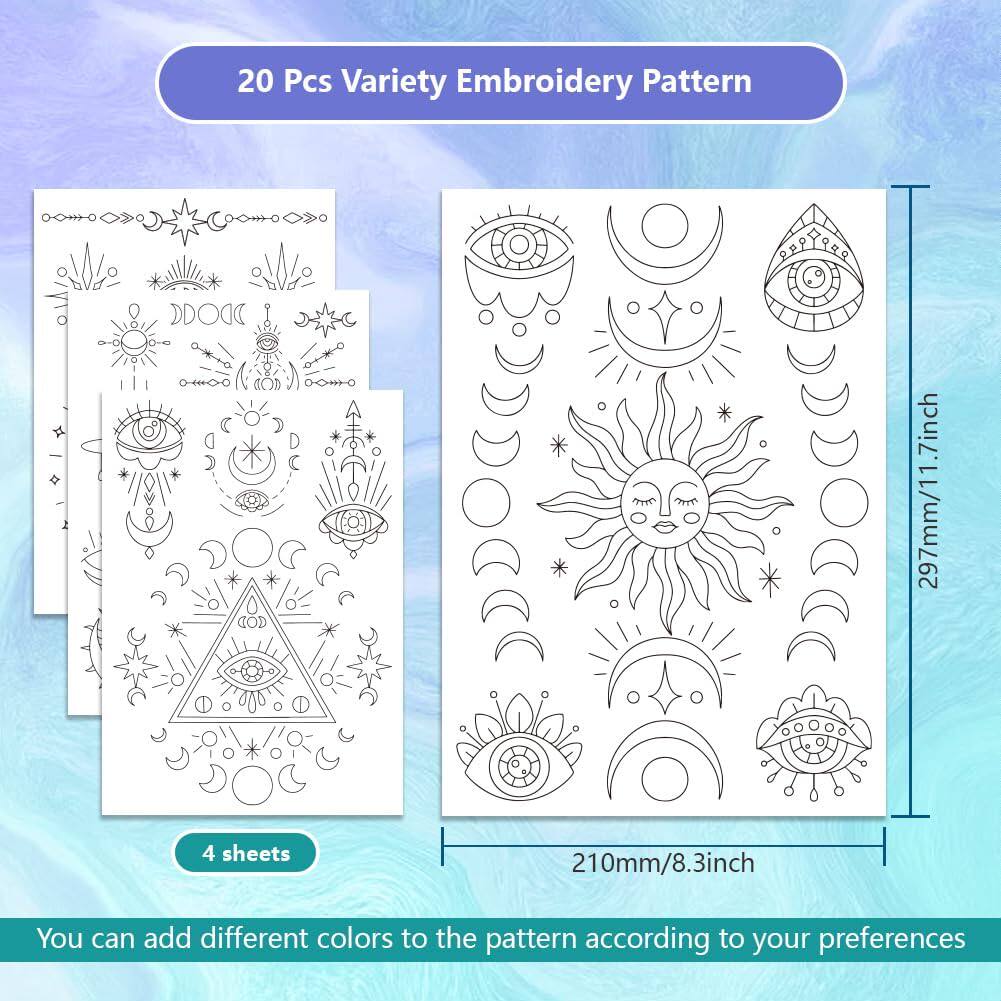 スティックアンドステッチ神秘的な太陽月邪眼パターン水溶性刺繍 - Textile Sewing Patterns のレビューと価格