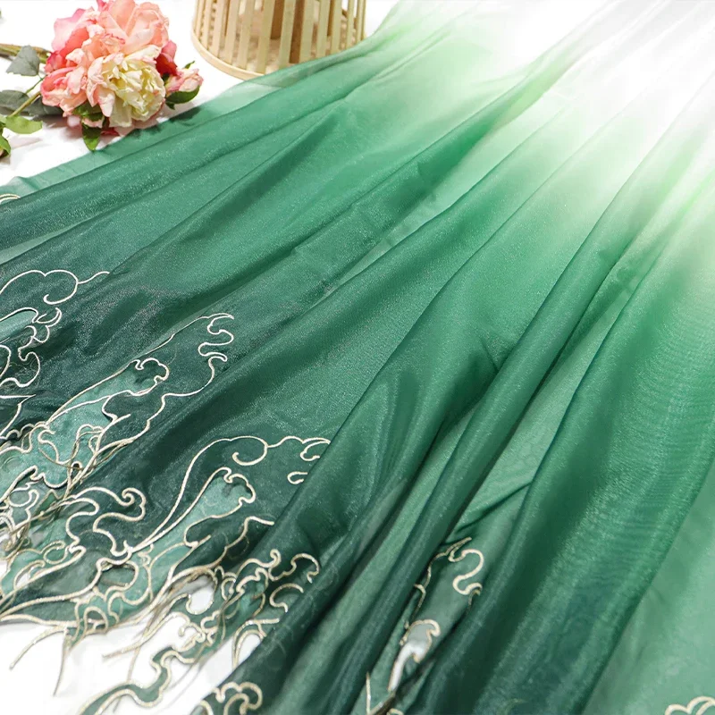 中国風刺繍蓮の葉グラデーション生地 DIY 漢服ドレススカー - Sewing Cloth のレビューと価格