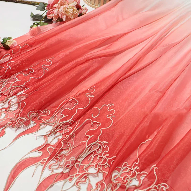 中国風刺繍蓮の葉グラデーション生地 DIY 漢服ドレススカー - Sewing Cloth のレビューと価格