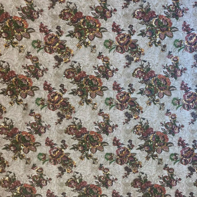 カラフルなスパンコールパターン刺繍メッシュ生地 DIY縫製用 - Sewing Cloth のレビューと価格
