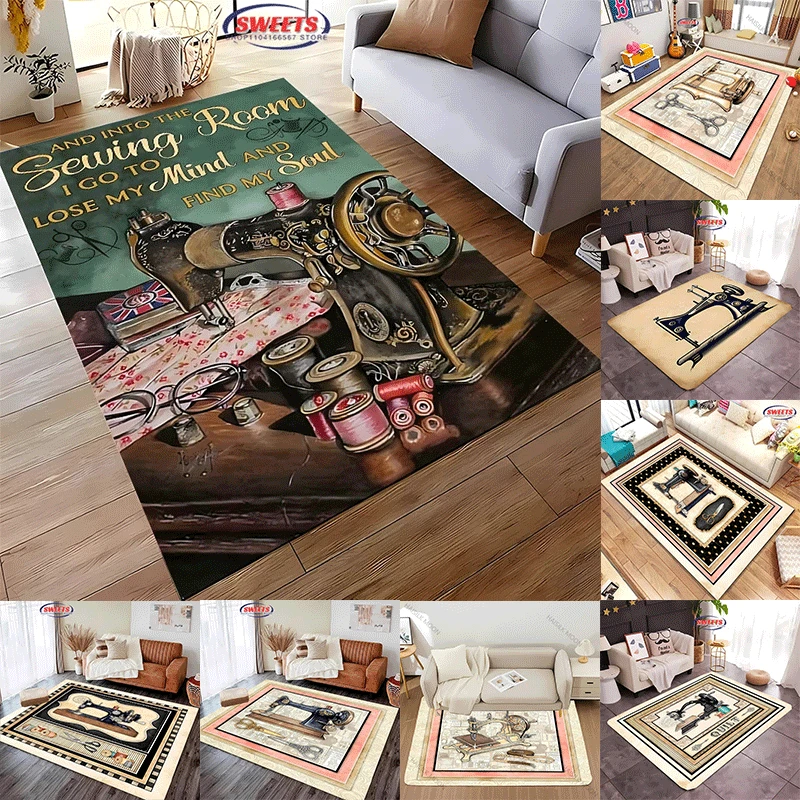 新商品迅速発送！ヴィンテージミシン柄プリントカーペット、複数 - Textile Sewing Store のレビューと価格