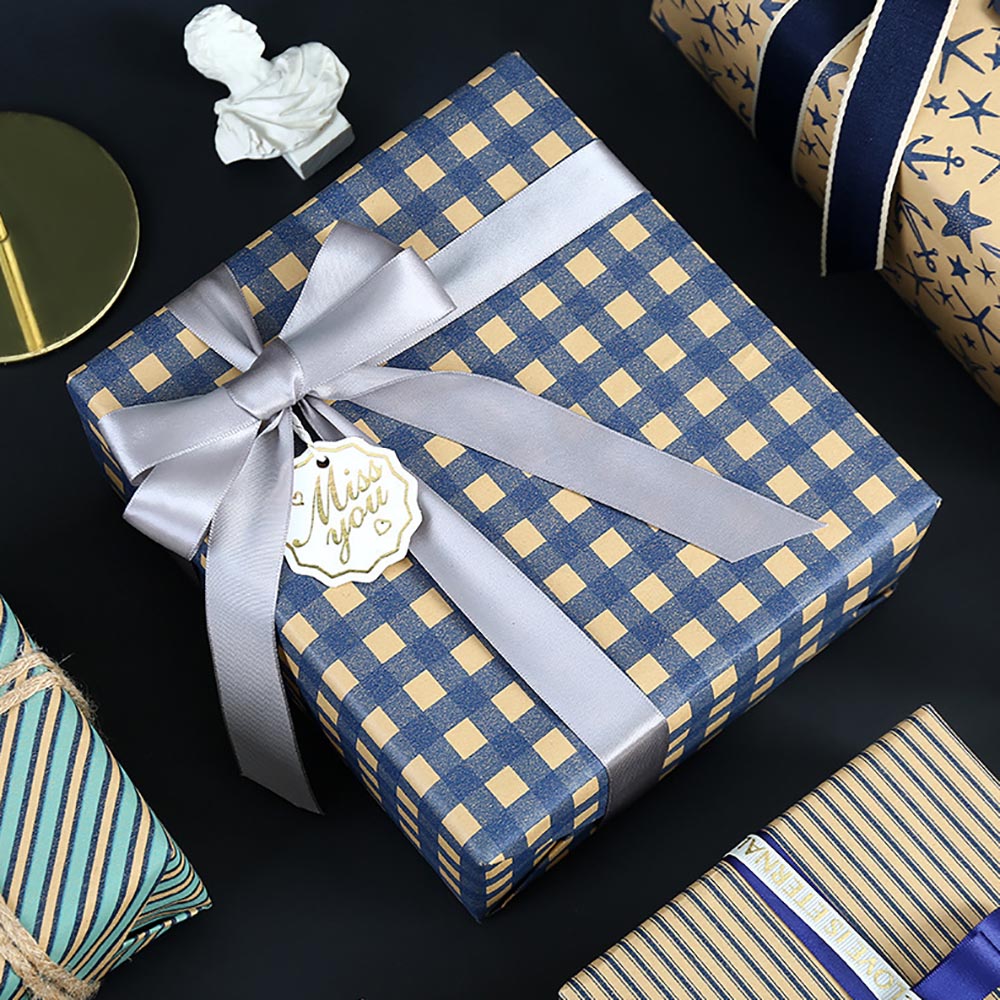 ブルーグリッド包装レトロギフト包装紙クラフト紙ヴィンテージ海 - Pattern Tissue Paper のレビューと価格
