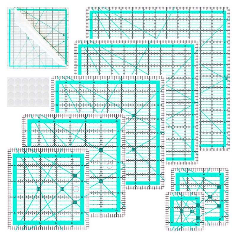 A25F-ブルー 7ピース襟用定規、DIY正方形キルティング - Quilting Ruler Square のレビューと価格