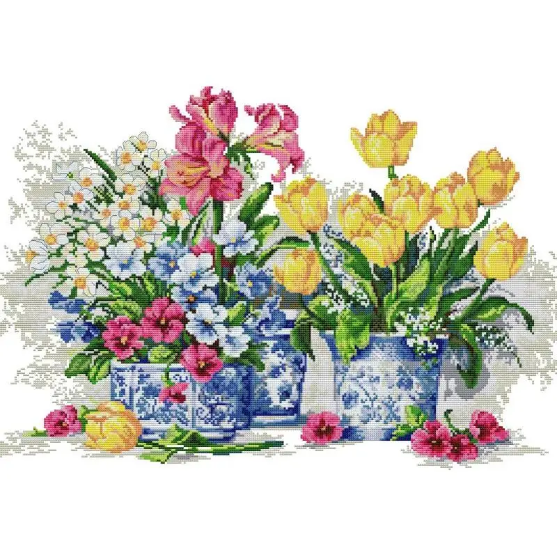 DIY花柄刺繍キット、鉢植えの花、nkf、カウントされたクロ - Textile Sewing Patterns のレビューと価格