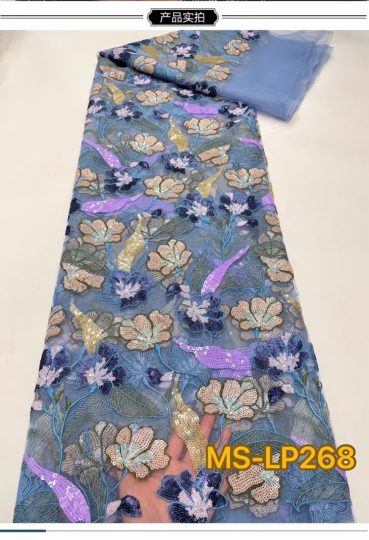 1ヤード高級ダブルカラービーズフラワーシークイン刺繍テラドレ - Sewing Embroidery Fabric のレビューと価格